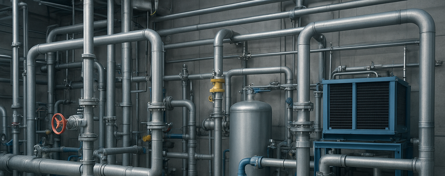 Industrielles Kühlsystem in dem wasserresistentes Silicagel Trockenmittel vor Kontakt mit Flüssigwasser schützt