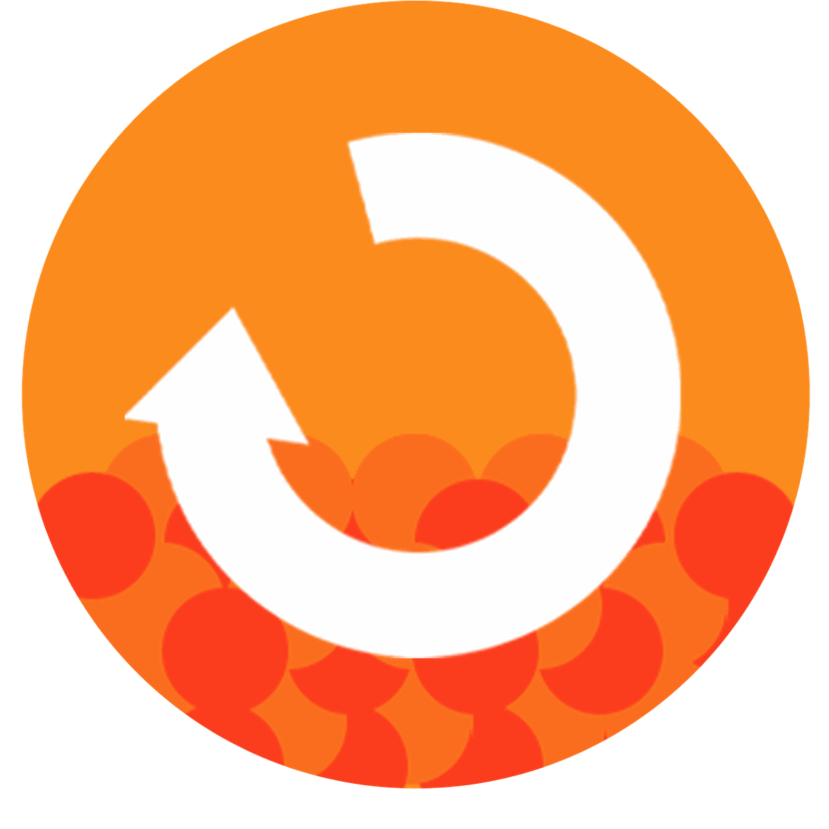 Rundes Icon mit orangefarbenem Hintergrund und weißem Pfeil, symbolisiert die Regeneration von Trockenmitteln