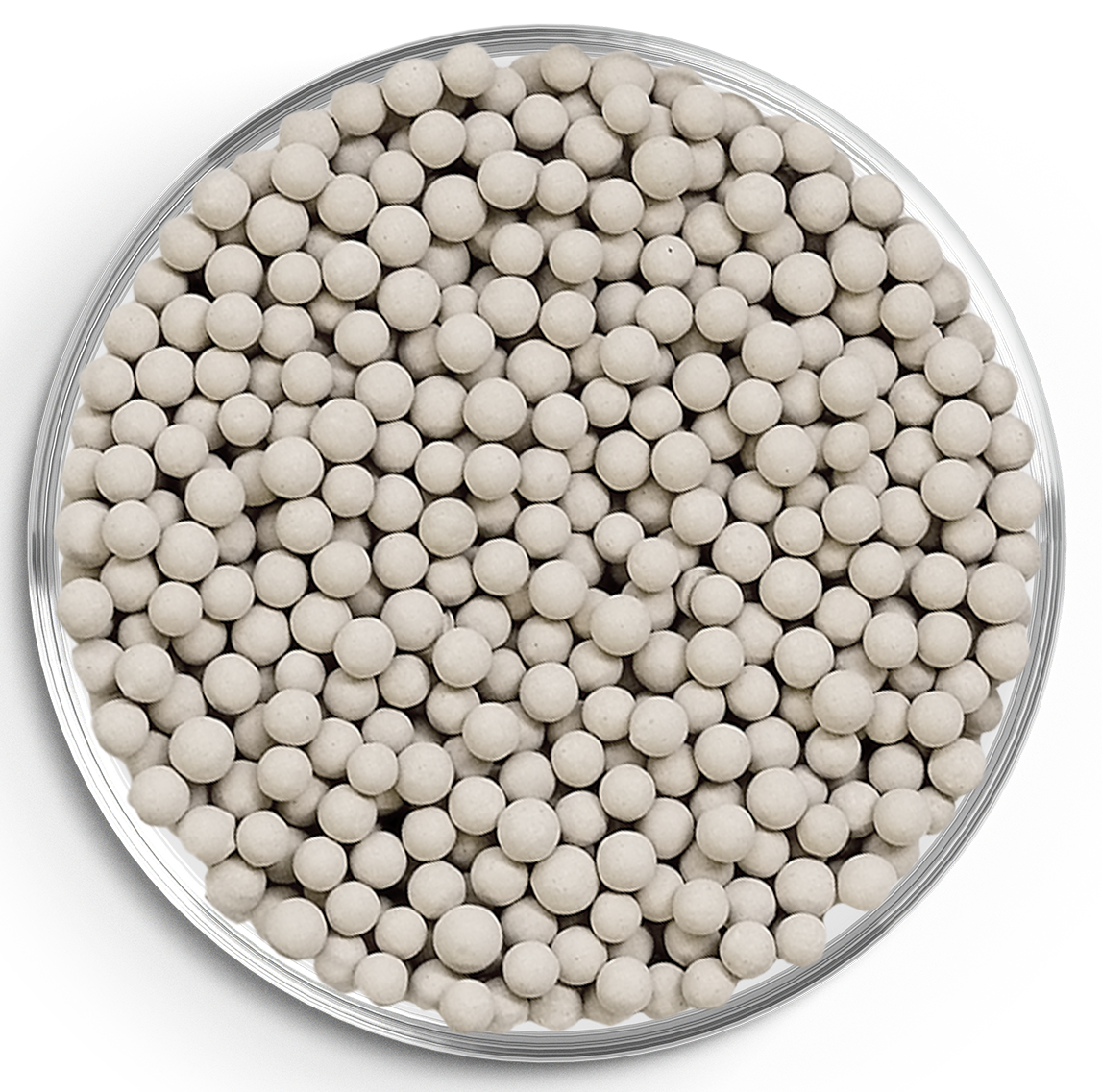 Beige Silicagel Trockenkugeln in einer Petrischale