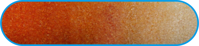 Abbildung des Farbverlauf von Poresphere Silicagel Indikator-OF von Orange zu Farblos