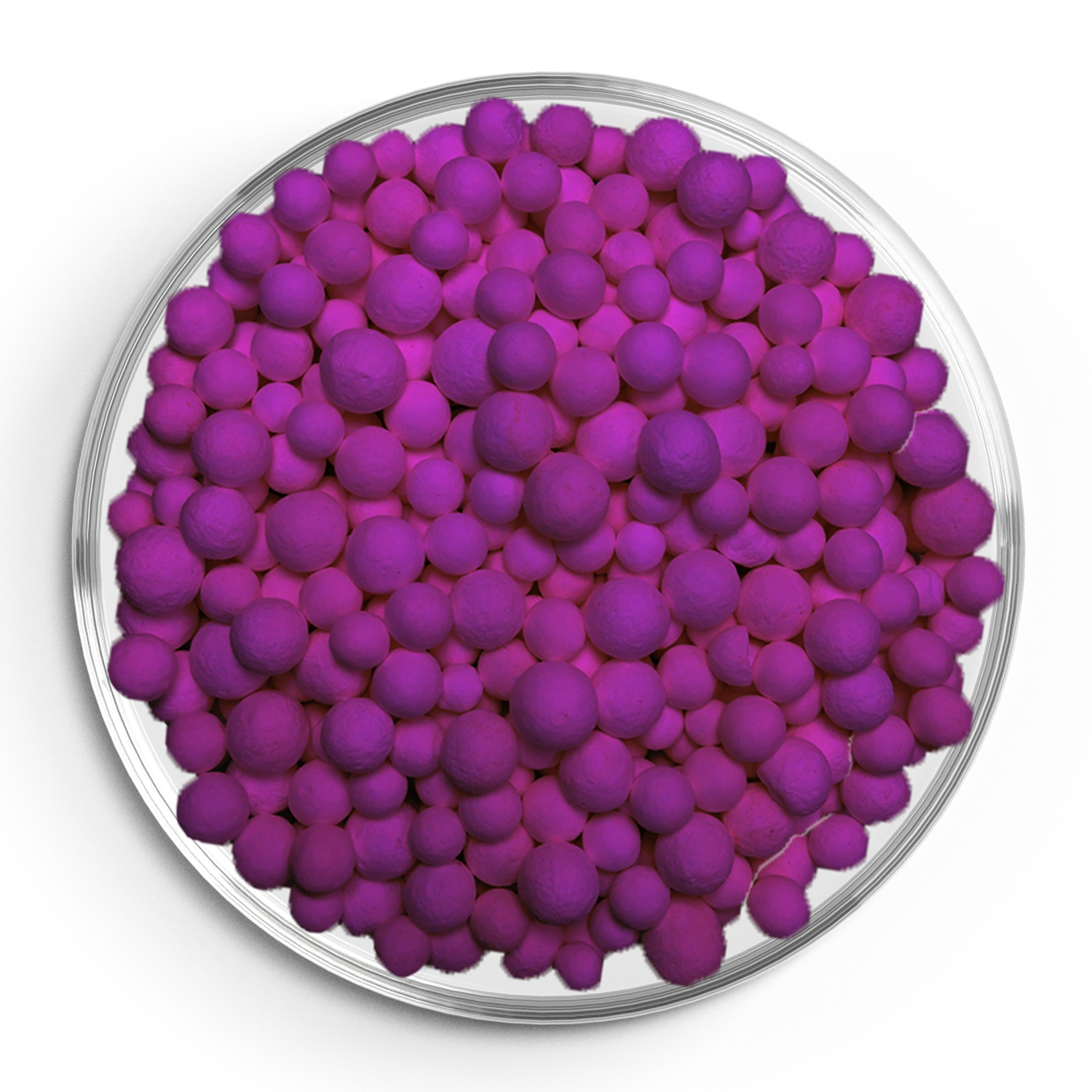 Poresphere Aktiv-AL K8 purple granules in petri dish
