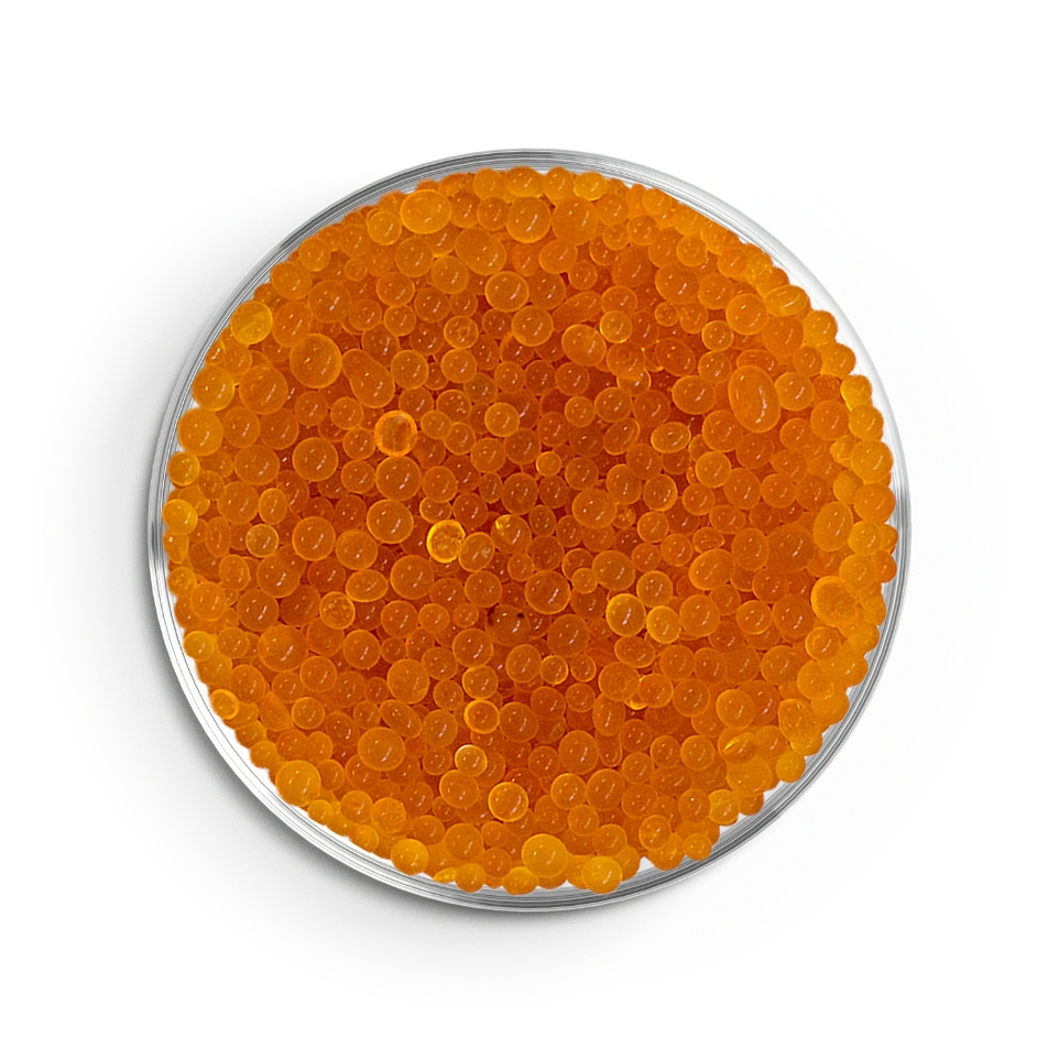 Orange fresh silica gel in petri dish