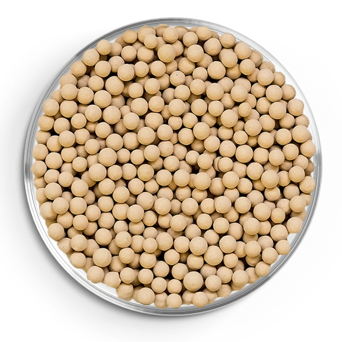 Beige molecular sieve beads in petri dish