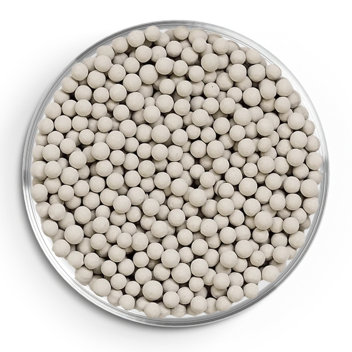 Molecular sieve granules in petri dish